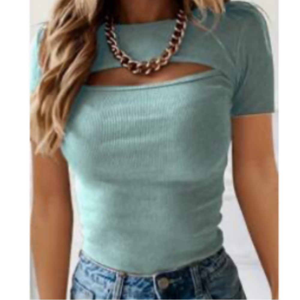 SHEIN Blue Cutout Crop Top